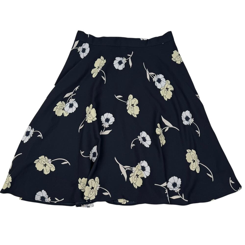 Ann Taylor Petite Floral A-Line Skirt Navy Knee Length Size 2P Spring Summer